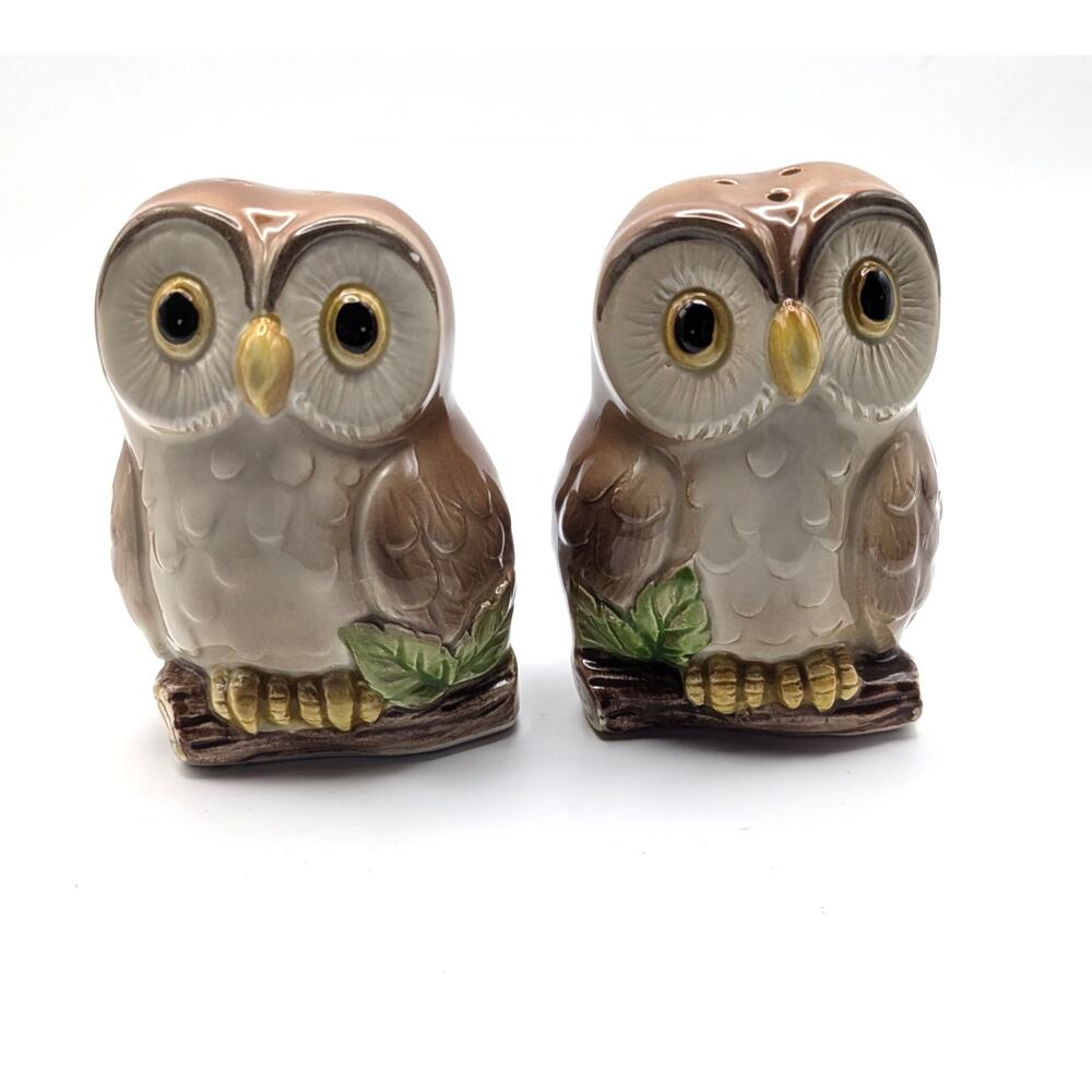 OTAGIRI Owl Salt Pepper Shakers 1981 Hand Painted Japan Ceramic Bird Set READ